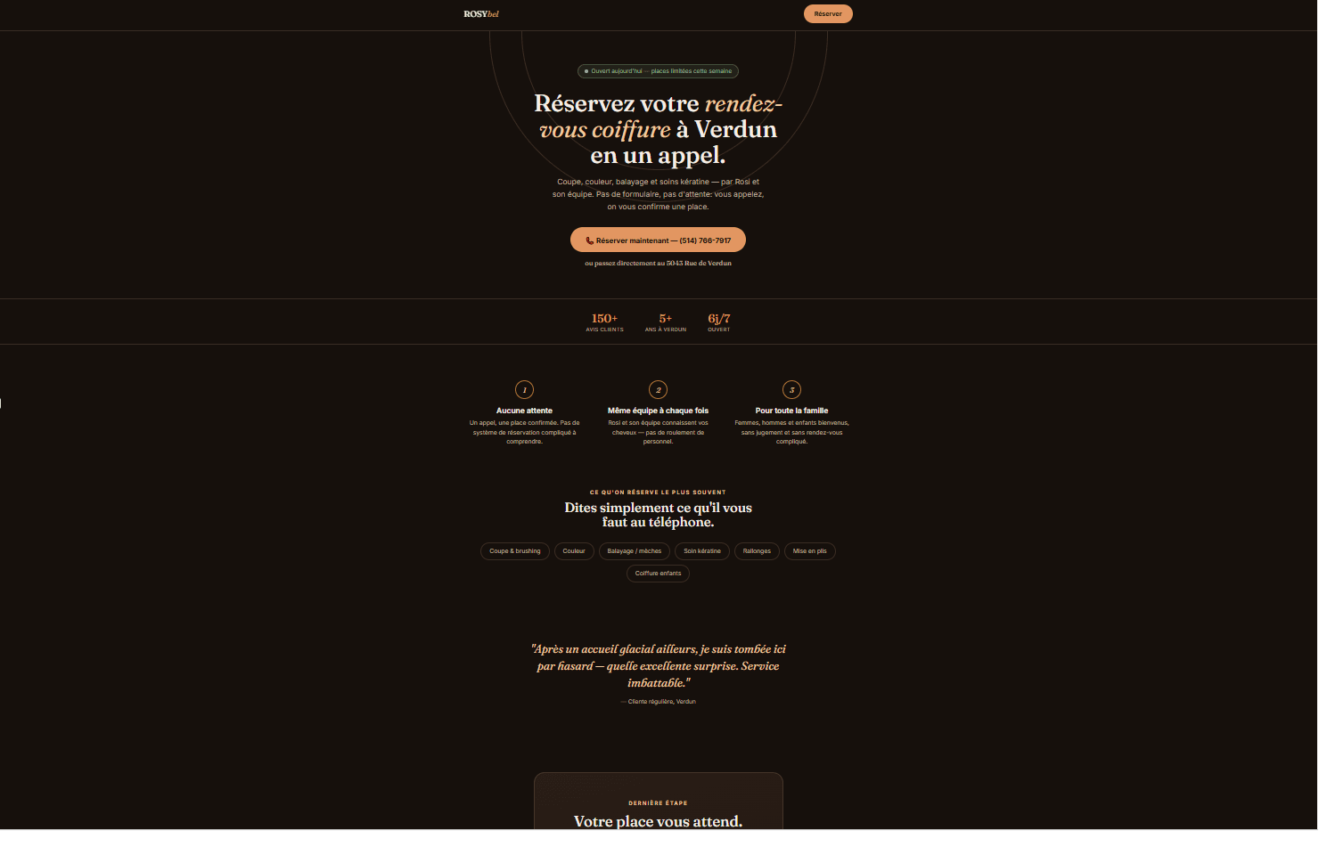 Landing page d'un salon de coiffure à Verdun réalisée par [Votre Entreprise]